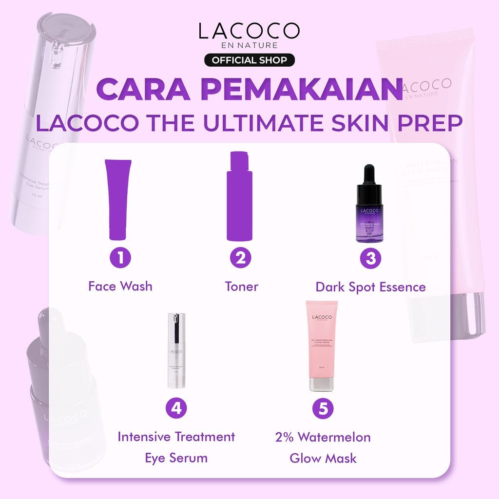 Lacoco The Ultimate Skin Prep (Intensive Treatment Eye Serum + Dark Spot Essence + 2% Watermelon Glow Mask) - Set Eye Serum dan Essence untuk Eksfoliasi