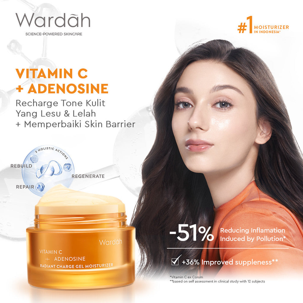 WARDAH Gel Moisturizer Series 30 g - Plump & Firm Collagen Moist, Tranexamic Alpha Arbutin, Symradiance, Cica Complex + Panthenol Ceramide, 14X Hyaluronic + Pentavitin, Vitamin C + Adenosine - Mencerahkan Wajah Kusam, Pelembab, Perawatan - Skincare