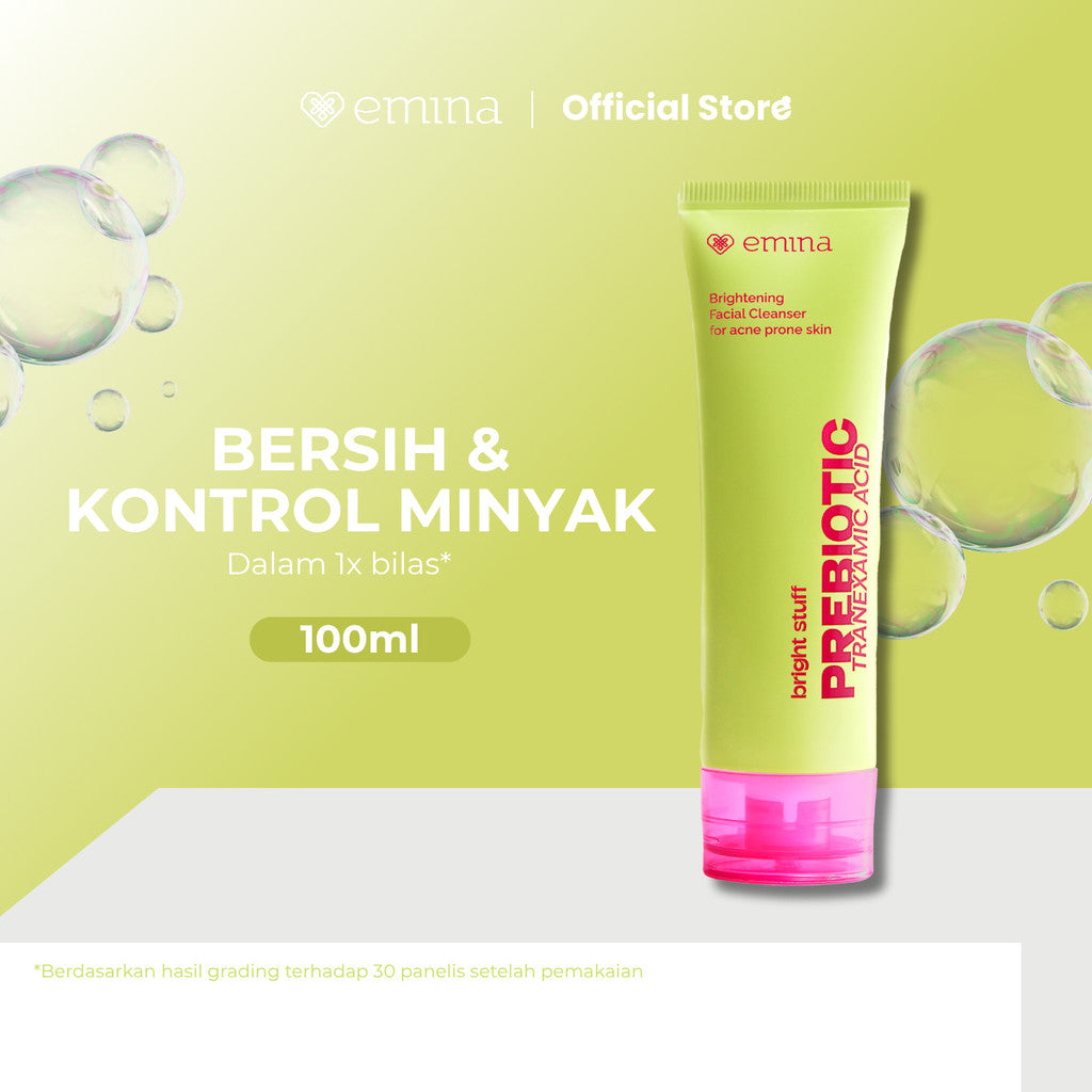 [SPECIAL 11.11] NEW! Emina Prebiotic Tranexamic Acid Brightening Face Wash for Acne Prone Skin 50ml 100ml - Sabun Muka kulit berjerawat dan sensitif, Perbaiki Skin Barrier, Mengontrol Minyak, Lembab Tanpa Ketarik, Cocok untuk semua jenis kulit