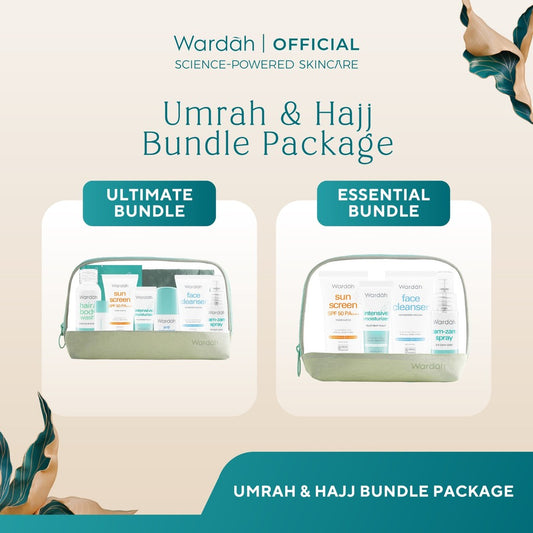 WARDAH Umrah & Hajj Package - Paket Haji dan Umroh - Hair and Body Wash, Face Cleanser, Sunscreen SPF 50 PA+++ , Anti Perspirant Deodorant, Moisturizer, Lip Treatment Balm, ZamZam Water Spray - Skincare