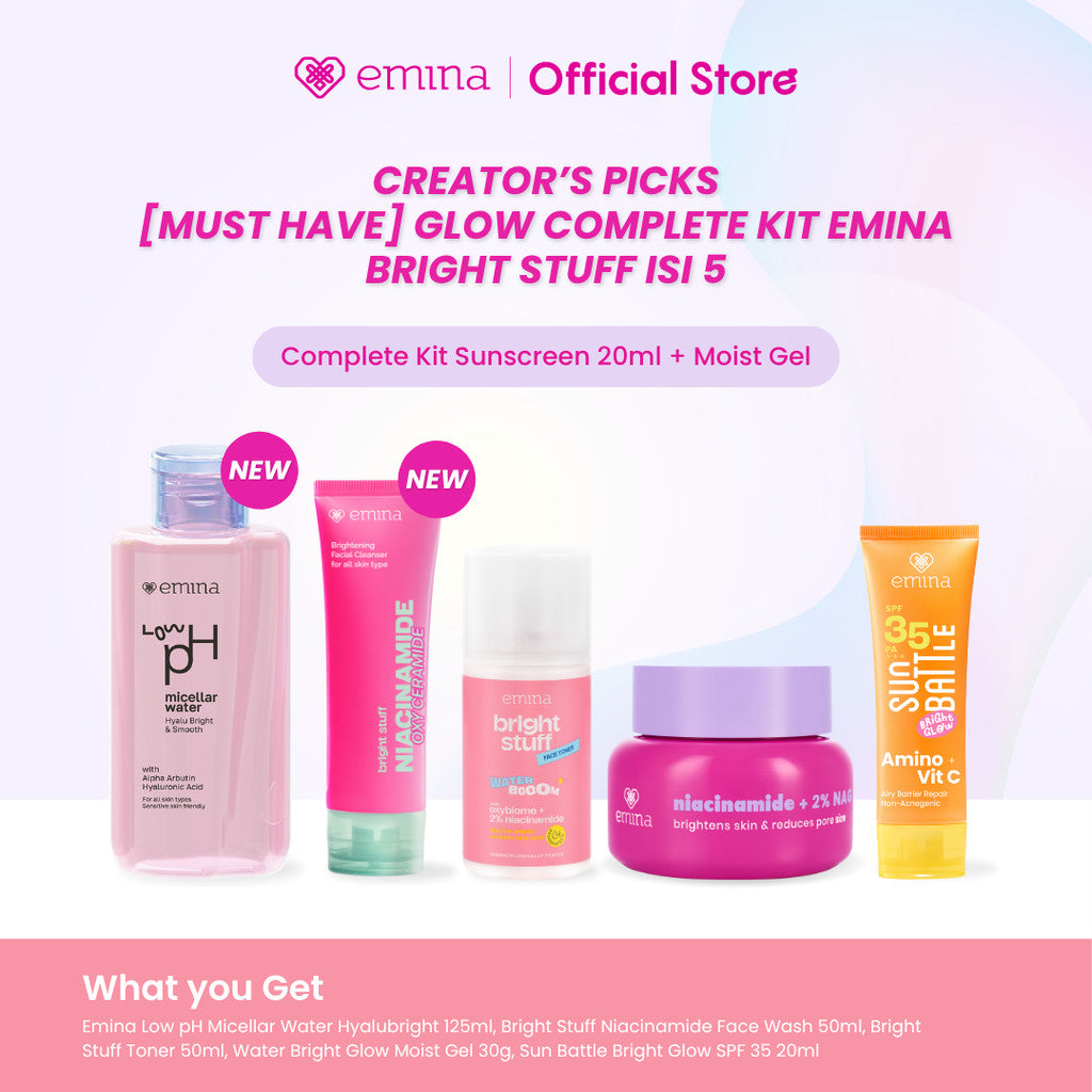 [Creator's PIck] [MUST HAVE] GLOW COMPLETE KIT EMINA BRIGHT STUFF ISI 5 (Micellar Water, Face Wash, Toner, Serum, Moisturizing Cream) Paket Lengkap Cerah Lembap Glowing