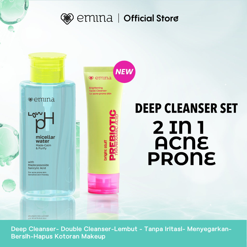 [Paket Deep Cleanser Free Gift ] Paket 8 in 1 2 in 1  Paket 3 in 1 Deep Cleanser Emina HyaluBright & Smooth Low PH Micellar Water 300ml- Face Wash Serum Toner Moisturizer Sunscreen -Lembut - Tanpa Iritasi- Menyegarkan- Bersih-Hapus Kotoran Makeup