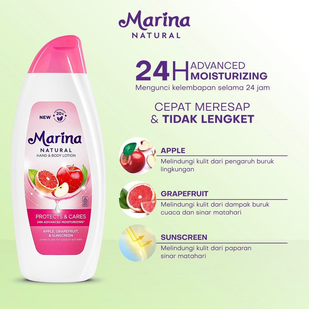 Marina Hand & Body Lotion Natural - Protects & Cares Extra Fill [188mL / 3 pcs] - Exp : 11.2027