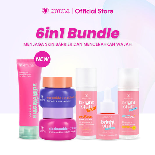 Emina Day&Night 6in1 Glowing Set Bundle - Cleanser + Brightening moisturizer + serum + toner + exfoliating