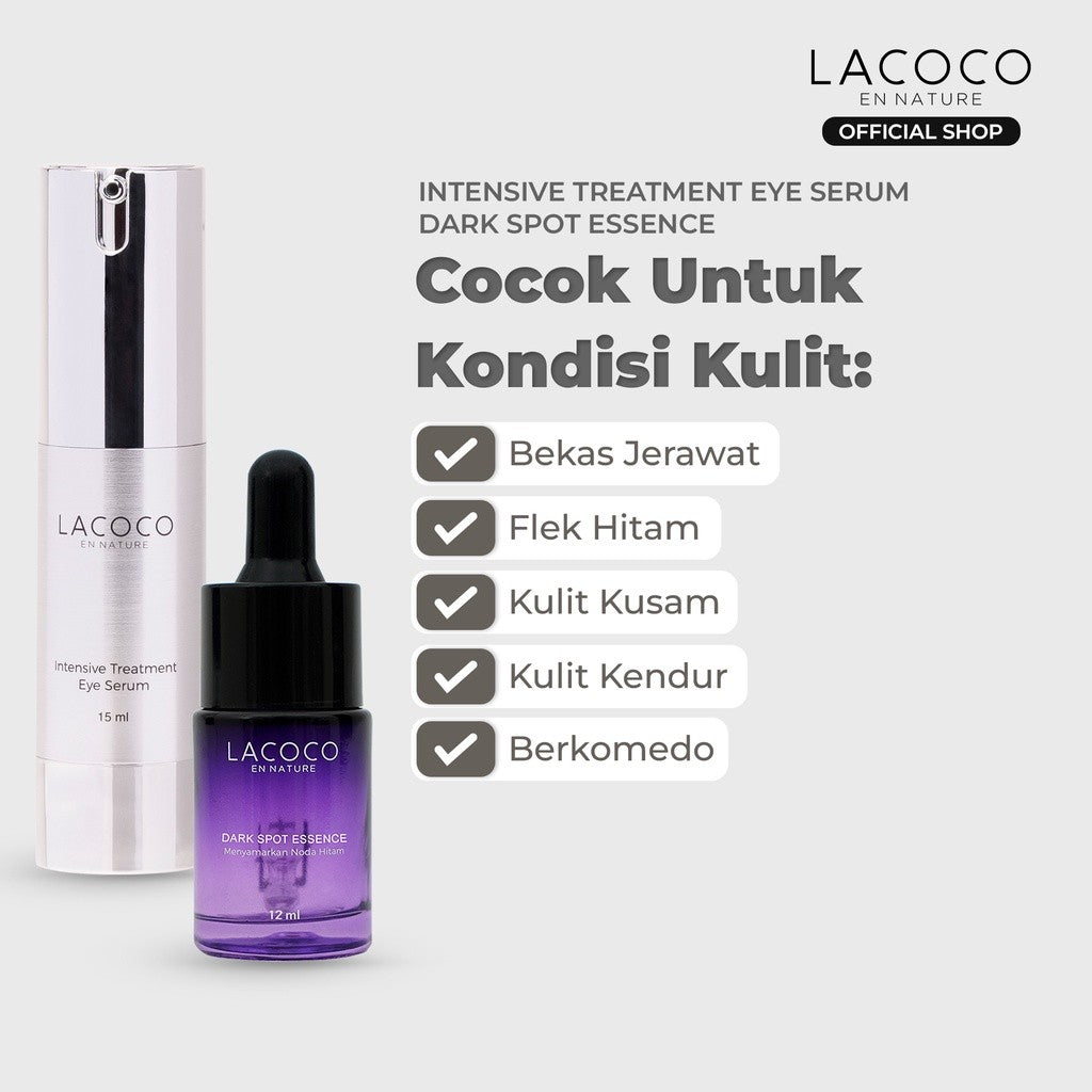 Lacoco Skin Goals Recipe (Dark Spot Essence + Intensive Treatment Eye Serum) - Set untuk Eksfoliasi wajah dan Mengurangi Kantung Mata