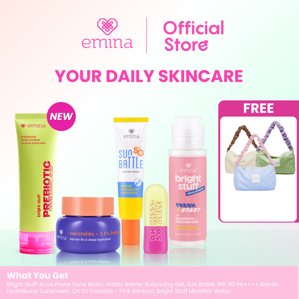 [Paket Glowing] Emina Get 7 - Glowing Set - Skin Barrier- Moisturizer, Face Wash, Sunscreen, Micellar Water, Tone Up Gel, Lip Balm Mencerahkan | Melembapkan, Menjaga Skin Barrier, Mencerahkan, Glowing, Melindungi dari sinar UV