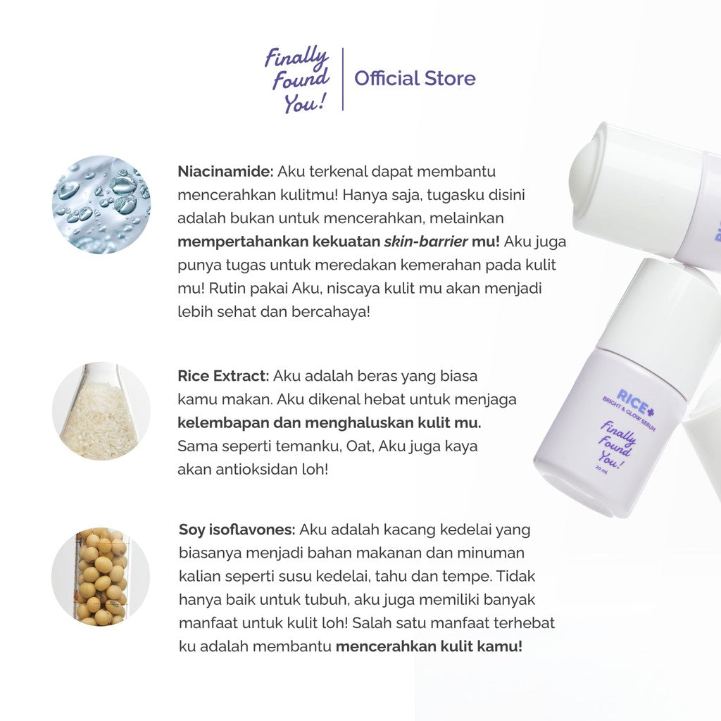 Finally Found You! RICE + BRIGHT & GLOW SERUM 20ml | Serum mencerahkan dan meratakan warna kulit untuk semua jenis kulit