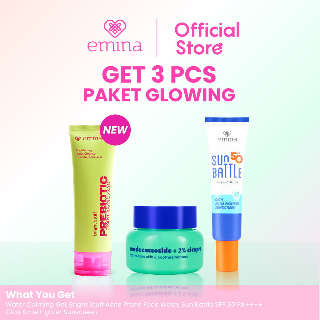 [Paket Glowing] Emina Get 7 - Glowing Set - Skin Barrier- Moisturizer, Face Wash, Sunscreen, Micellar Water, Tone Up Gel, Lip Balm Mencerahkan | Melembapkan, Menjaga Skin Barrier, Mencerahkan, Glowing, Melindungi dari sinar UV