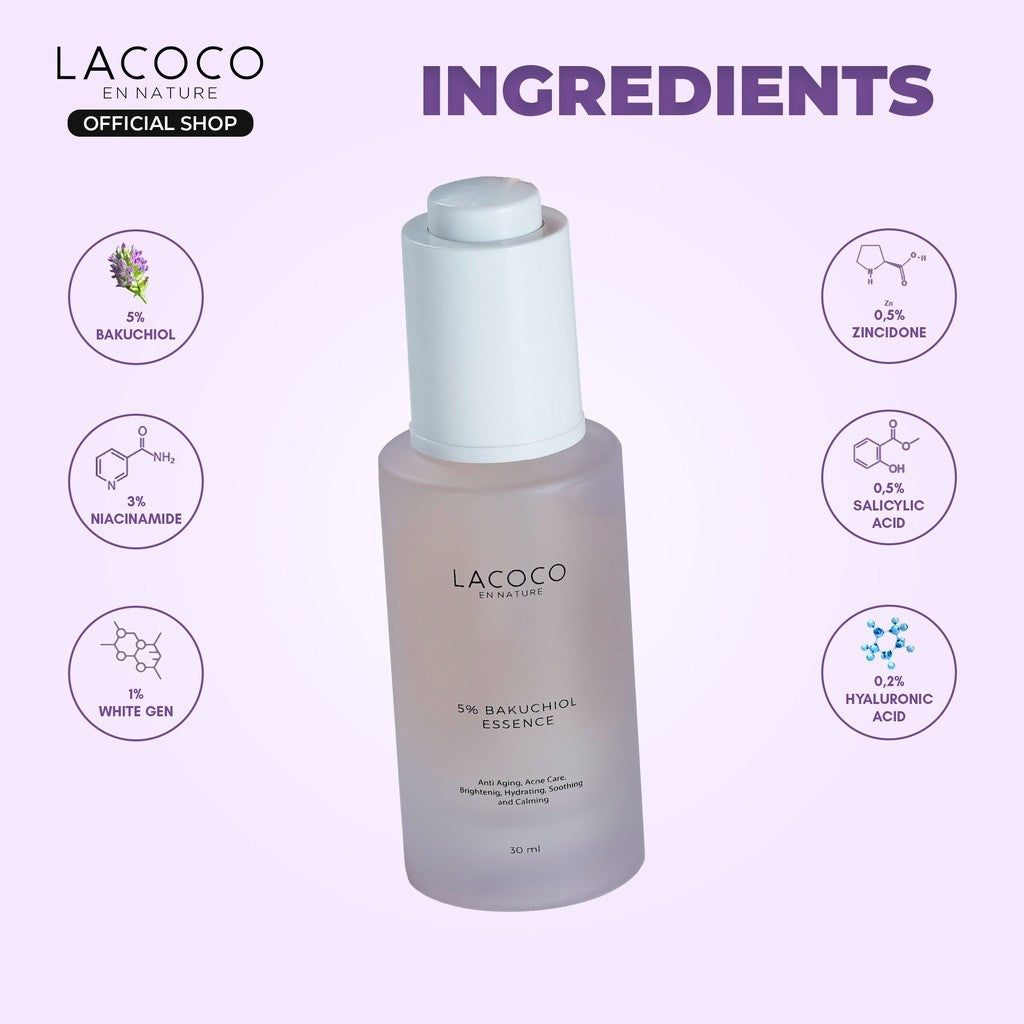 [SERBA 100K] Lacoco 5% Bakuchiol Essence 30ml Retinol Alami Anti Aging/Menyamarkan tampilan garis halus dan kerutan