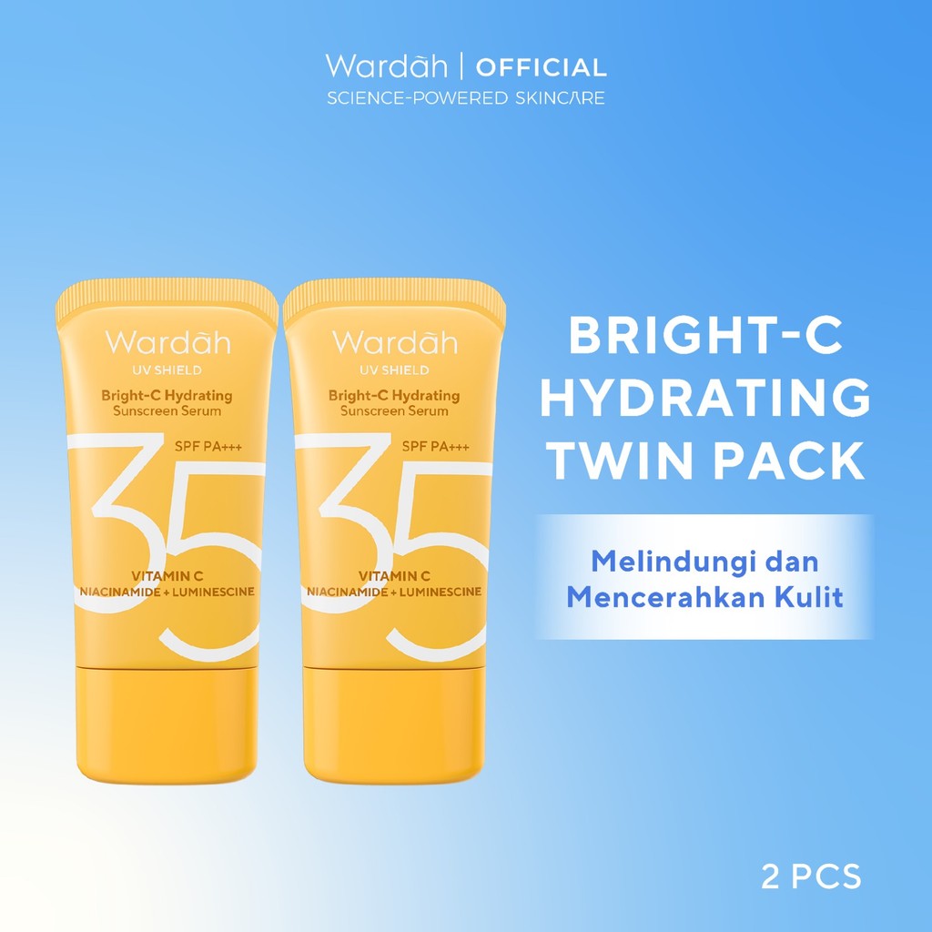 NEW FORMULA & PACKAGING! TWINPACK Wardah UV Shield Acne Calming Moisturizer SPF 35 PA+++, Bright-C Hydrating Serum SPF 35 PA+++, Airy Smooth Serum SPF 50 PA++++ 25ml - Sunscreen Wajah 0% Alkohol, Ringan, Transparant - Skincare