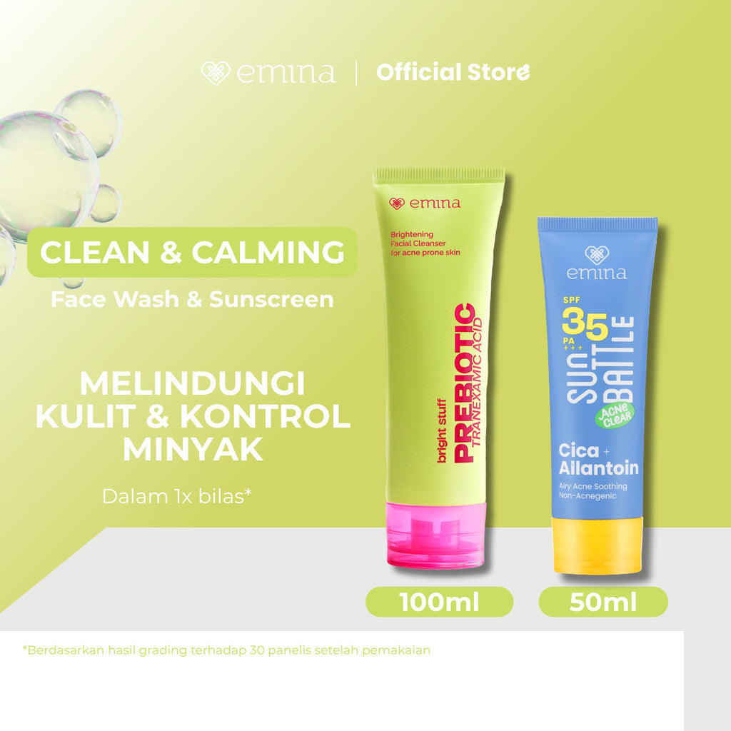 [SPECIAL 11.11] NEW! Emina Prebiotic Tranexamic Acid Brightening Face Wash for Acne Prone Skin 50ml 100ml - Sabun Muka kulit berjerawat dan sensitif, Perbaiki Skin Barrier, Mengontrol Minyak, Lembab Tanpa Ketarik, Cocok untuk semua jenis kulit
