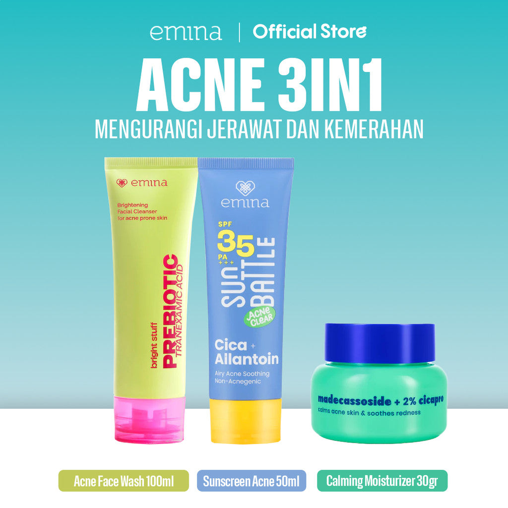 [ACNE CARE SET] Emina Bundle All in 6in1  Face Wash Acne Care + Toner + Serum + Calming Soothing Moisturizer Gel + Sunscreen Acne Fighter + Low pH Micellar Water Oil & Acne