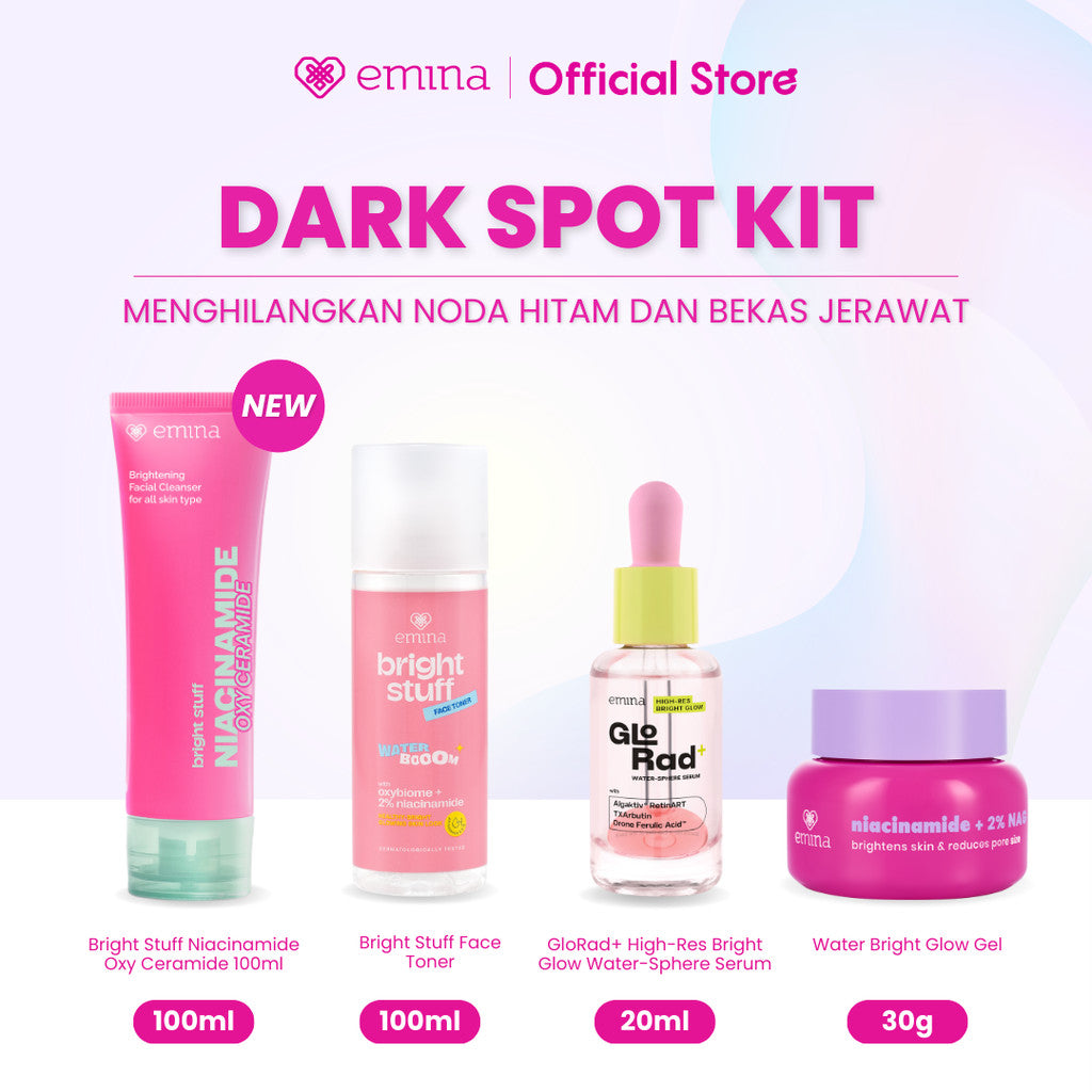 Emina 4pcs Bundle 4in1 Paket skincare Moisturizer Serum Face Wash - GLOWING KIT ACNE KIT Dark Spot Bright Barrier Set
