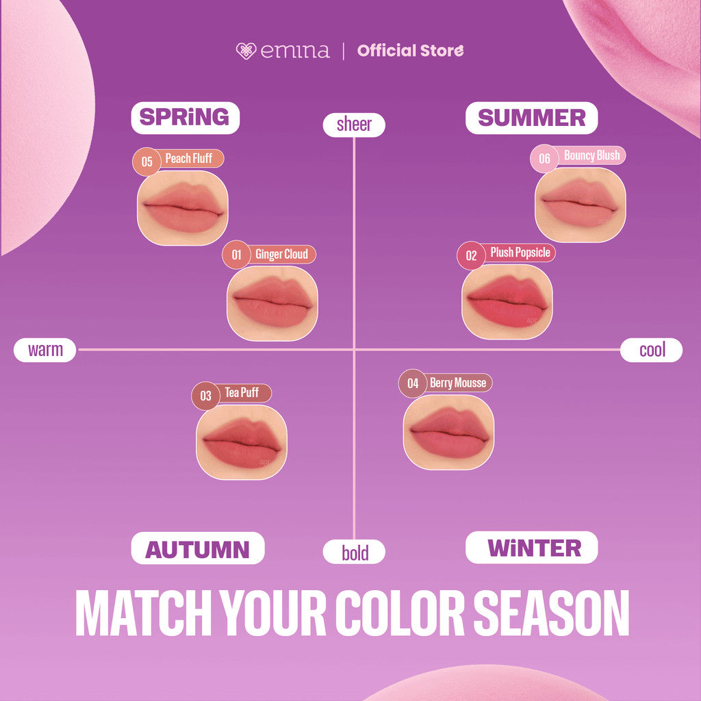 NEW! Emina Bouncy Tint 3 in 1 Lip, Cheek, & Eye - Blurry Lip Color, Lasting Stain, dilengkapi dengan SPF 15 PA+++, Marshmallow Mochi Pudding Longlasting Blush On Lip Tint Eye Shadow
