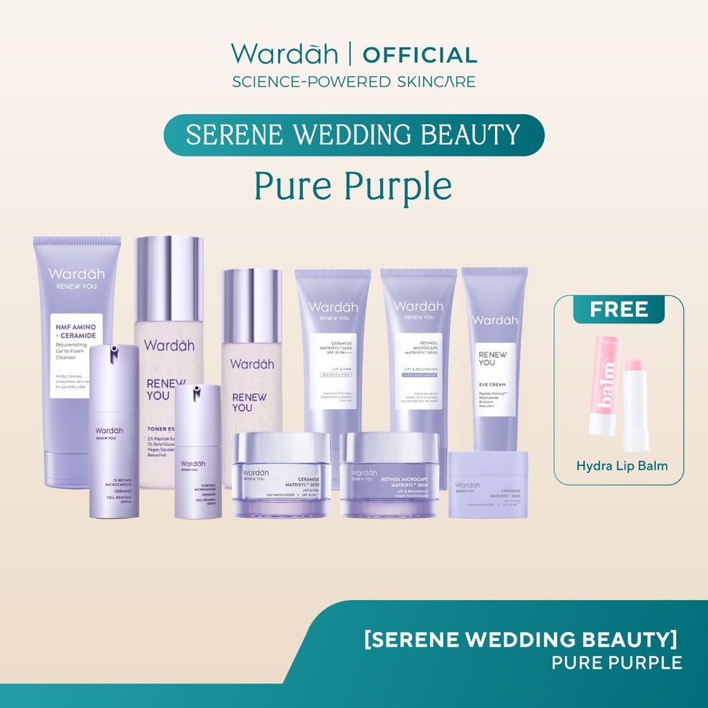[PAKET SESERAHAN] Wardah Serene Wedding Beauty Skincare - Paket All Regime Acne, Crystal Secret, Renew You, Hydra Rose Untuk Kulit Berjerawat, Kusam, Anti-Aging, dan Kering FREE Hydrabalm