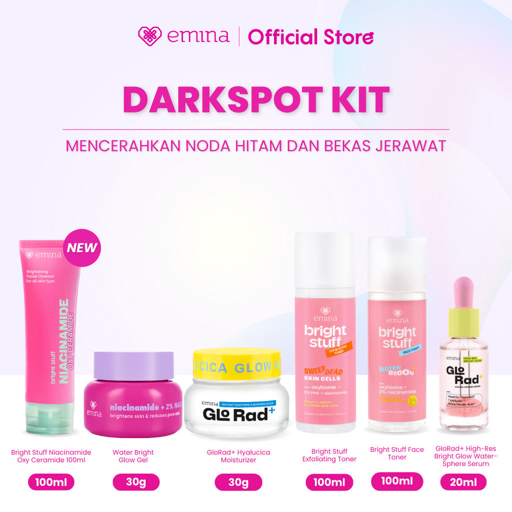 Emina Day&Night 6in1 Glowing Set Bundle - Cleanser + Brightening moisturizer + serum + toner + exfoliating