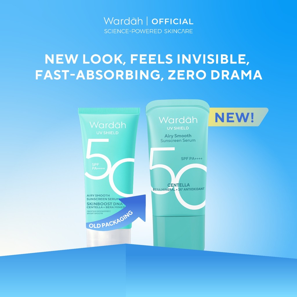 NEW PACKAGING! Wardah UV Shield Airy Smooth Sunscreen Serum SPF 50 PA++++ 25ml Single, Twinpack, Triple Pack Sunscreen Wajah - Meredakan Jerawat, Ringan, Mudah Meresap Calming and Repair Boosting - Sunscreen 50 SPF BPOM - Sunscreen Wajah Glowing