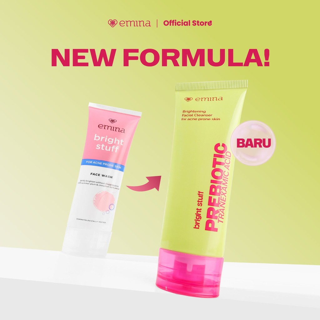 NEW! Emina Prebiotic Tranexamic Acid Brightening Face Wash for Acne Prone Skin 50ml 100ml - Sabun Muka kulit berjerawat dan sensitif, Perbaiki Skin Barrier Mengontrol Minyak Lembab Tanpa Ketarik Cocok untuk semua jenis kulit