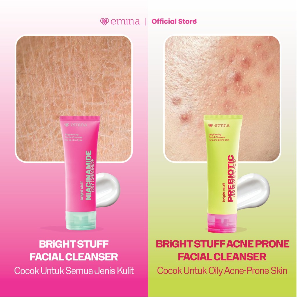NEW! Emina Prebiotic Tranexamic Acid Brightening Face Wash for Acne Prone Skin 50ml 100ml - Sabun Muka kulit berjerawat dan sensitif, Perbaiki Skin Barrier Mengontrol Minyak Lembab Tanpa Ketarik Cocok untuk semua jenis kulit
