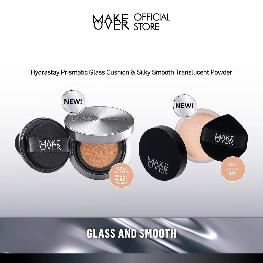 [SPECIAL 11.11] MAKE OVER Glass and Smooth Bundle: Hydrastay Prismatic Glass Cushion + NEW! Silky Smooth Translucent Powder - Cushion Matte Tahan Lama Bedak Tabur Halus Paket Complexion Paket Face Makeup