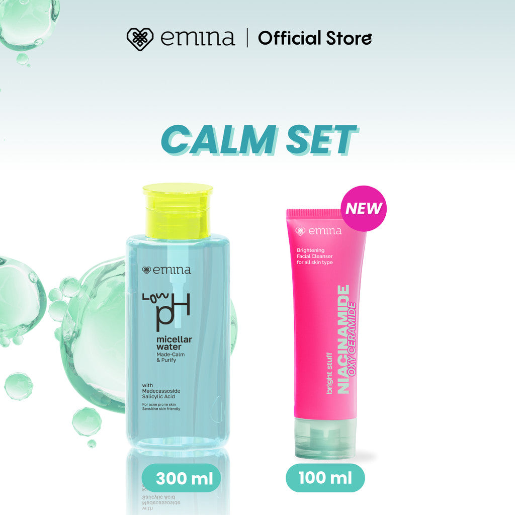 Emina Low pH Micellar Water  untuk Kulit Berminyak dan Berjerawat Sensitif 125ml & 300ml | Salicylic Acid Pembersih Wajah Gentle Makeup Remover Double Cleansing for Acne-Oily Prone Skin Oil Control Moisturizer Sunscreen Mencerahkan