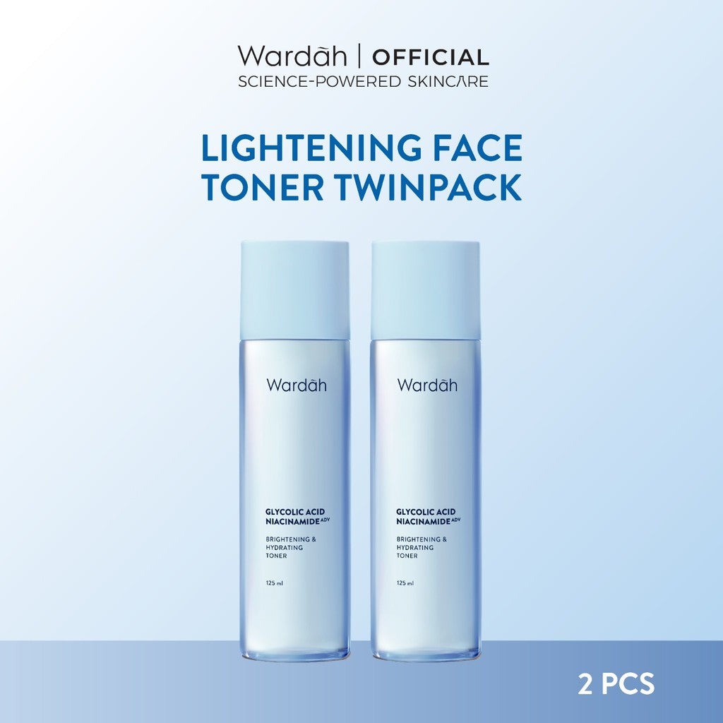 Wardah Lightening Face Toner 125 ml Twinpack - Hydrating Toner dengan Formula pH Balance - Dilengkapi Advanced Niacinamide - Glowing dan Melembabkan - Semua Jenis Kulit - Toner Wajah Glowing BPOM - Skincare