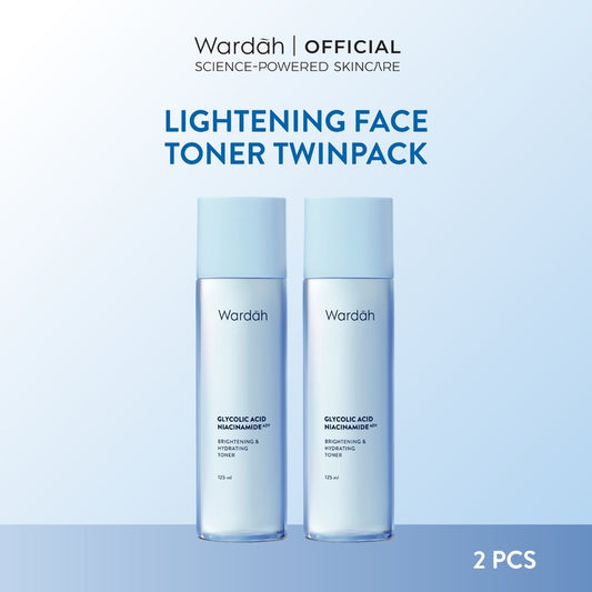 Wardah Lightening Face Toner 125 ml Twinpack - Hydrating Toner dengan Formula pH Balance - Dilengkapi Advanced Niacinamide - Glowing dan Melembabkan - Semua Jenis Kulit - Toner Wajah Glowing BPOM - Skincare