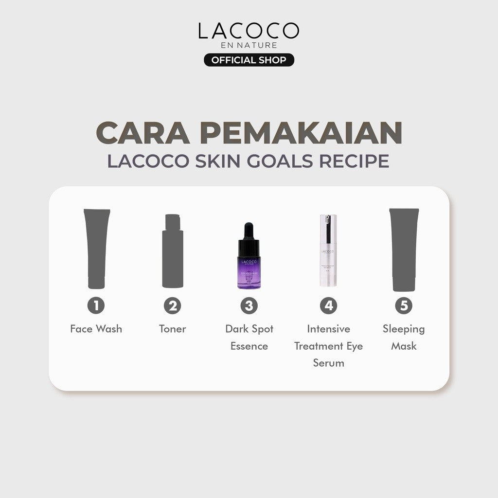 Lacoco Skin Goals Recipe (Dark Spot Essence + Intensive Treatment Eye Serum) - Set untuk Eksfoliasi wajah dan Mengurangi Kantung Mata