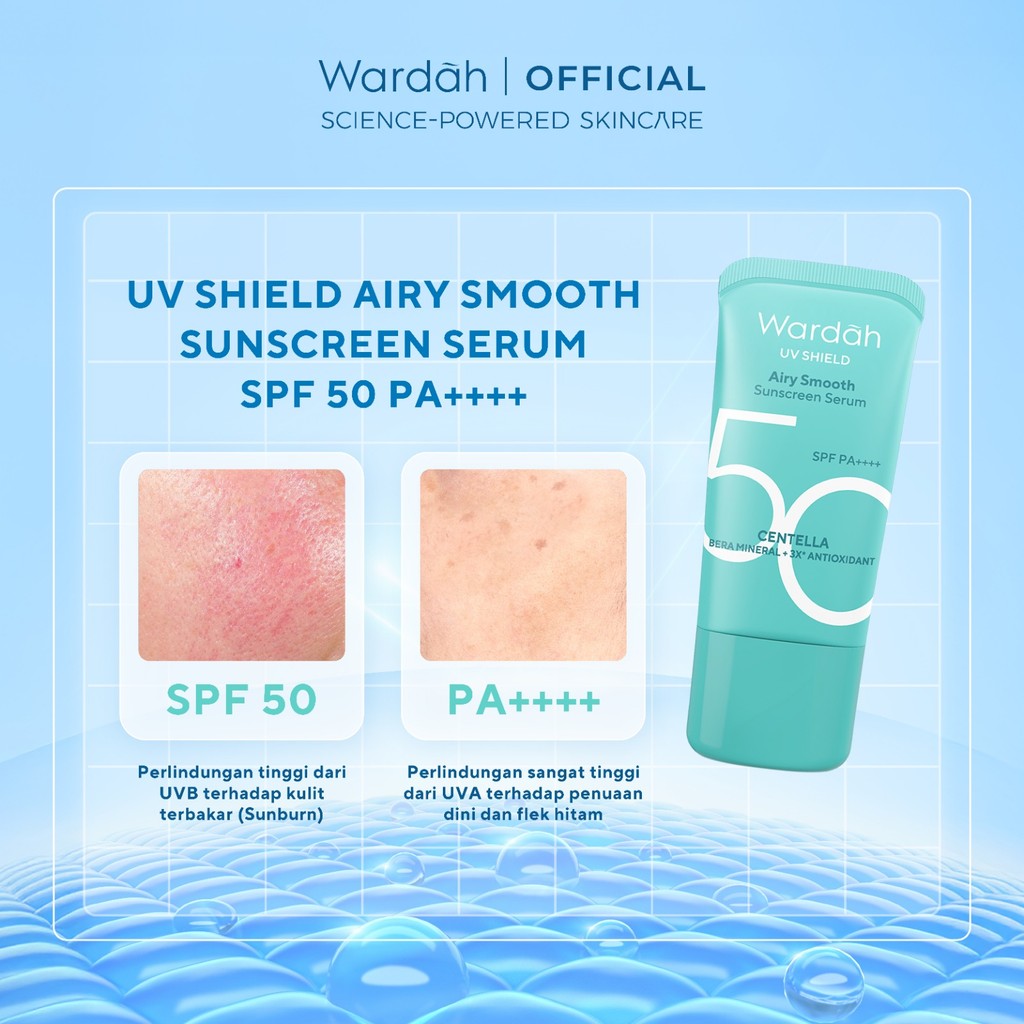 NEW PACKAGING! Wardah UV Shield Airy Smooth Sunscreen Serum SPF 50 PA++++ 25ml Single, Twinpack, Triple Pack Sunscreen Wajah - Meredakan Jerawat, Ringan, Mudah Meresap Calming and Repair Boosting - Sunscreen 50 SPF BPOM - Sunscreen Wajah Glowing