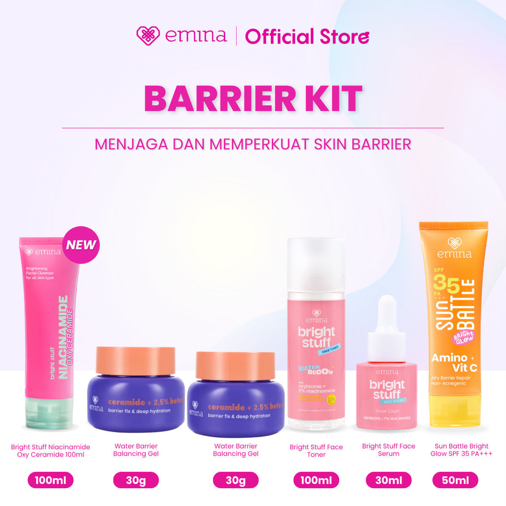 Emina Day&Night 6in1 Glowing Set Bundle - Cleanser + Brightening moisturizer + serum + toner + exfoliating