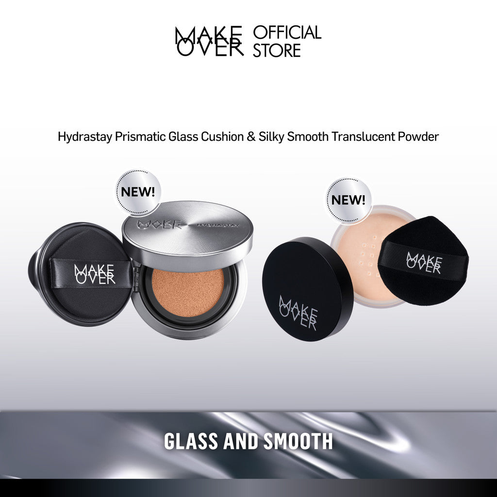 [SPECIAL 11.11] MAKE OVER Glass and Smooth Bundle: Hydrastay Prismatic Glass Cushion + NEW! Silky Smooth Translucent Powder - Cushion Matte Tahan Lama Bedak Tabur Halus Paket Complexion Paket Face Makeup