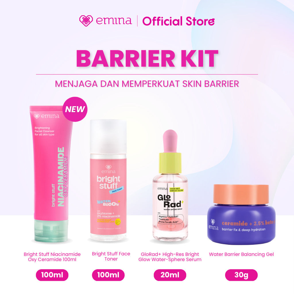 Emina 4pcs Bundle 4in1 Paket skincare Moisturizer Serum Face Wash - GLOWING KIT ACNE KIT Dark Spot Bright Barrier Set