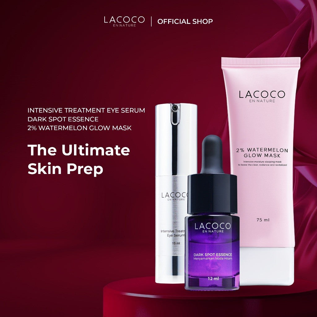 Lacoco The Ultimate Skin Prep (Intensive Treatment Eye Serum + Dark Spot Essence + 2% Watermelon Glow Mask) - Set Eye Serum dan Essence untuk Eksfoliasi