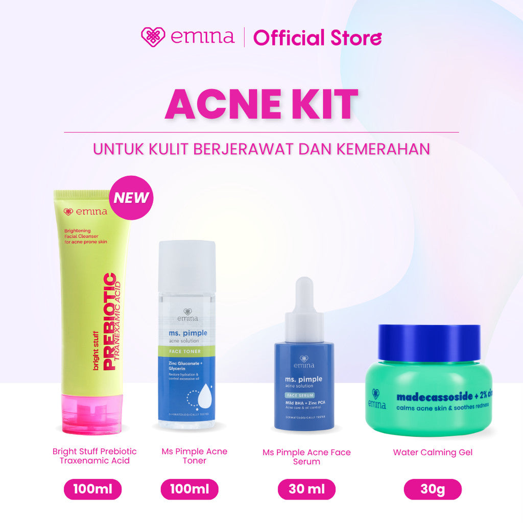 Emina 4pcs Bundle 4in1 Paket skincare Moisturizer Serum Face Wash - GLOWING KIT ACNE KIT Dark Spot Bright Barrier Set