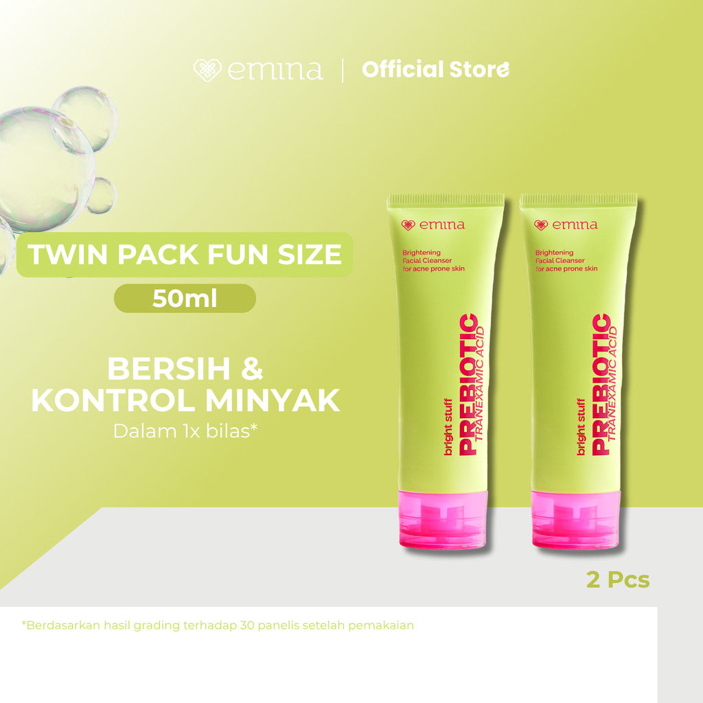 [SPECIAL 11.11] NEW! Emina Prebiotic Tranexamic Acid Brightening Face Wash for Acne Prone Skin 50ml 100ml - Sabun Muka kulit berjerawat dan sensitif, Perbaiki Skin Barrier, Mengontrol Minyak, Lembab Tanpa Ketarik, Cocok untuk semua jenis kulit
