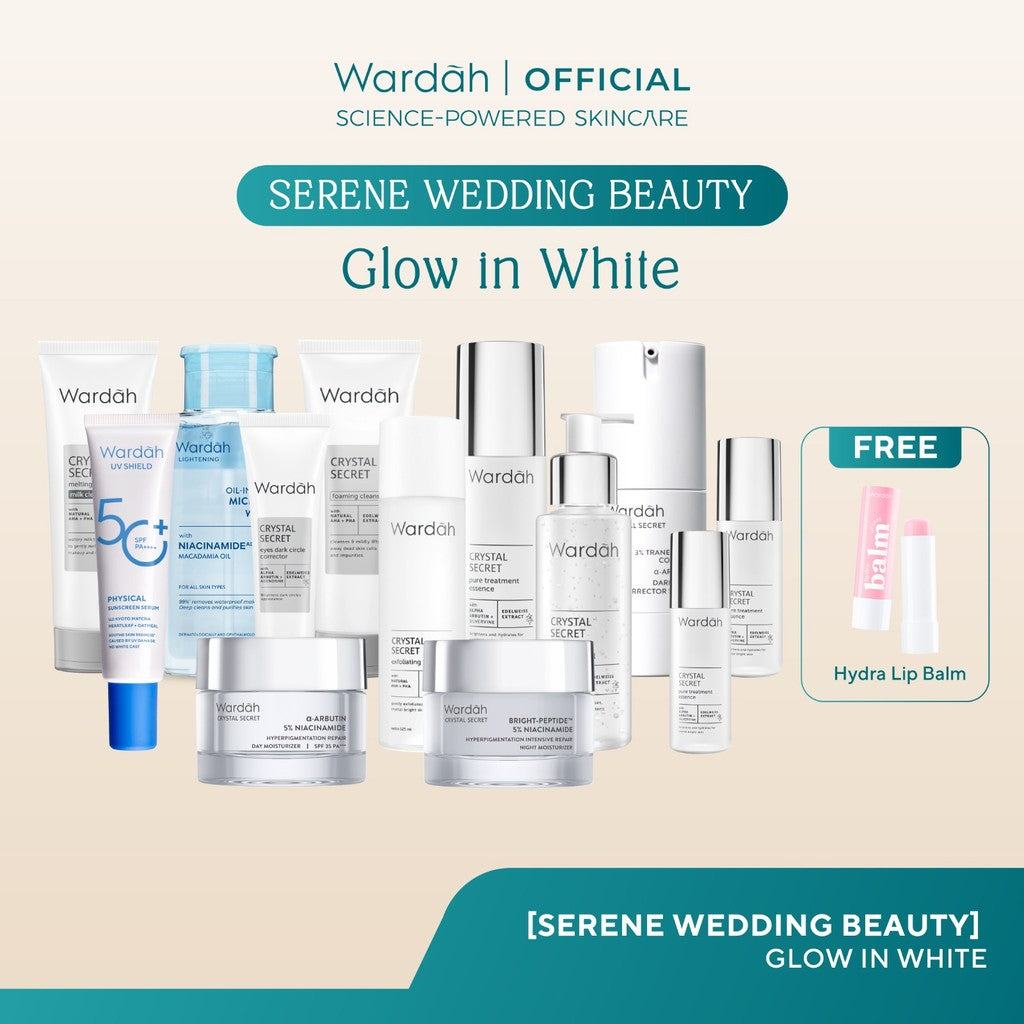 [PAKET SESERAHAN] Wardah Serene Wedding Beauty Skincare - Paket All Regime Acne, Crystal Secret, Renew You, Hydra Rose Untuk Kulit Berjerawat, Kusam, Anti-Aging, dan Kering FREE Hydrabalm