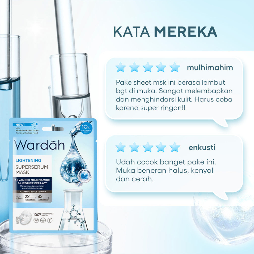 WARDAH Lightening SuperSerum Mask 20 ml - Masker Wajah dengan 4X Niacinamide ADV - Mencerahkan dan Memberikan Relaksasi Pada Kulit Wajah Dengan 10X Concentrated Brightening Serum - Skincare