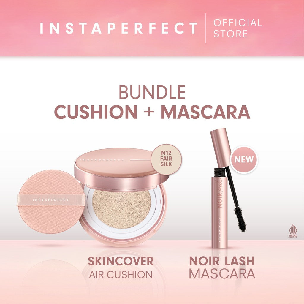 Bundle Instaperfect Skincover Air Cushion + Noir Lash Mascara (Mascara Bulu Mata Smudgeproof)- Bundle Make Up Tahan Lama Badai on Point