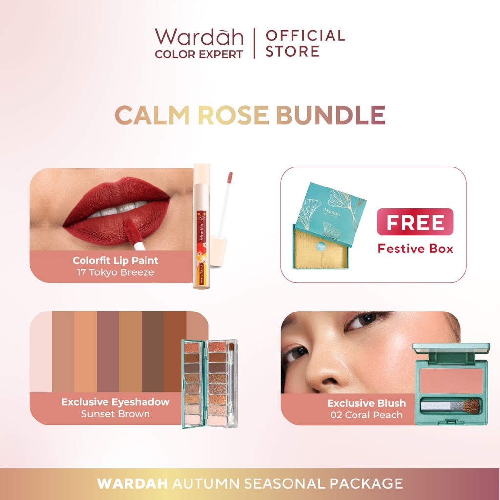 [BUNDLE] WARDAH Paket Autumn Seasonal Colorfit Lip Paint 4.2 g + Exclusive Blush 3 g + Exclusive Eye Shadow 10 g - Makeup
