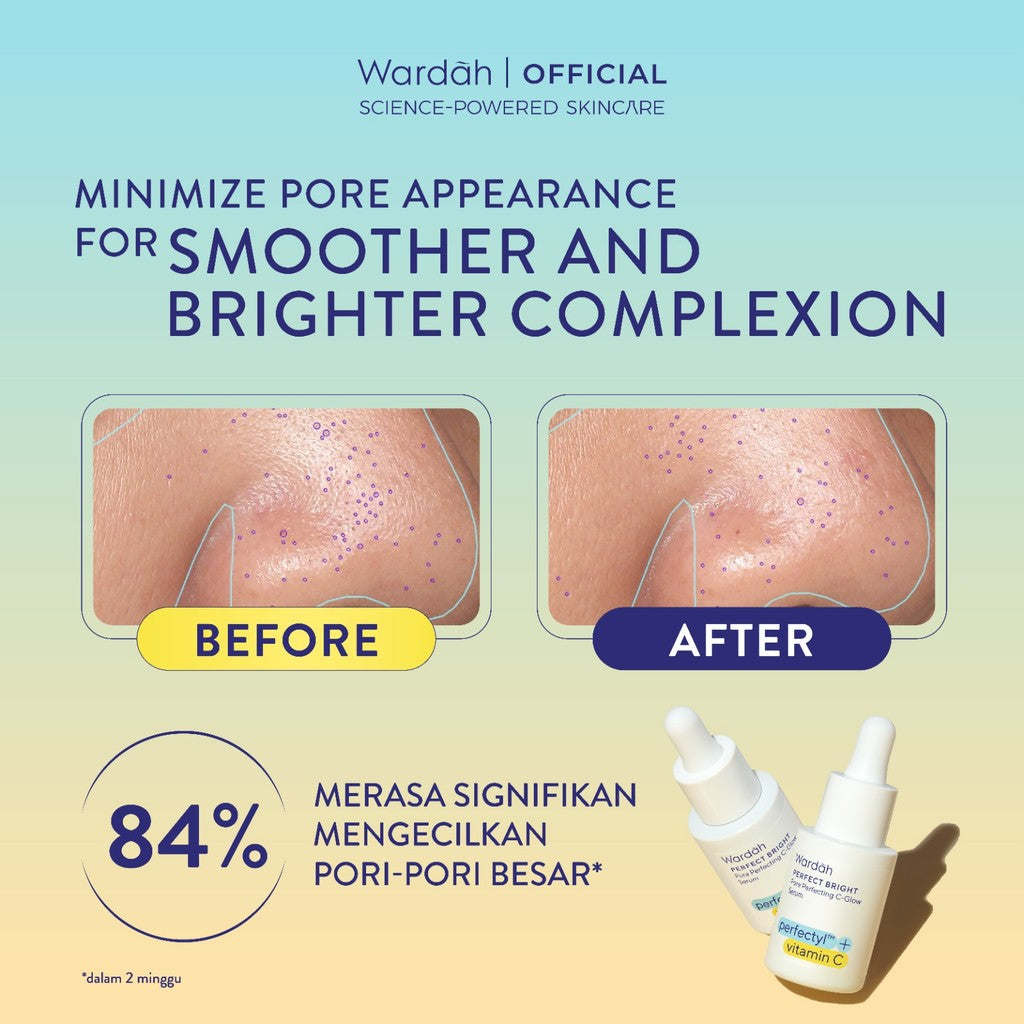 WARDAH Perfect Bright Perfectyl + Vitamin C Pore Perfecting C-Glow Serum - Micro Peeling Serum-Mencerahkan dan Menghaluskan kulit serta Mengecilkan Pori-Pori, Wajah Kusam, Berminyak, Berjerawat - Skincare
