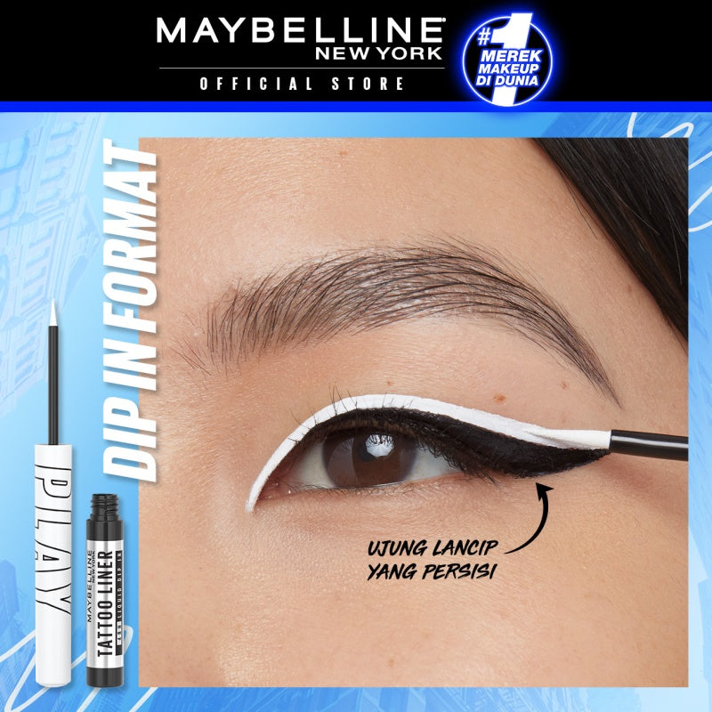 MAYBELLINE OFFICIAL Tattoo Liner Play 48H Liquid Color Eyeliner 4 Warna Waterproof Makeup Tahan Lama Eyeliner Putih High Impact Gampang Pigmented Black
