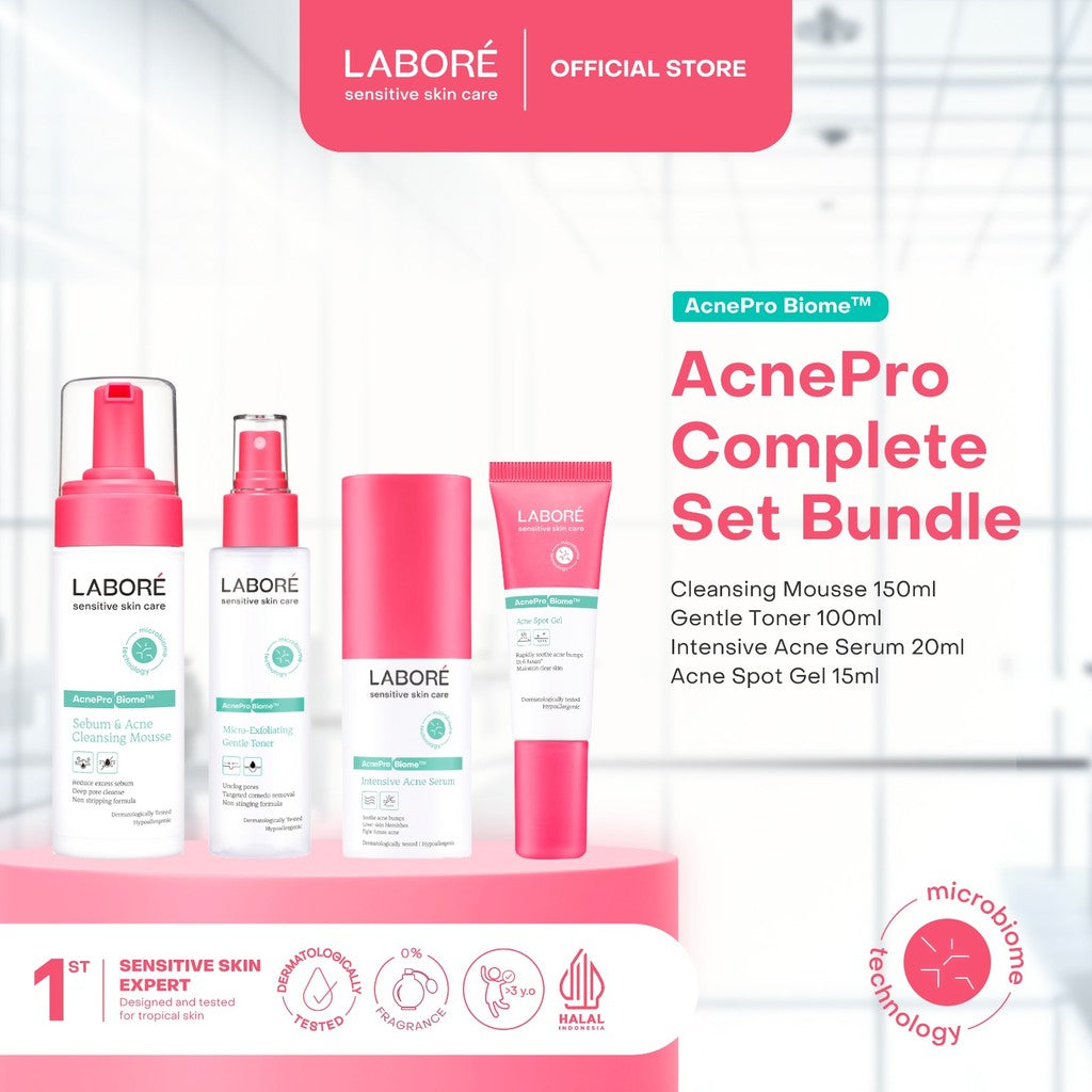 [Best Sunscreen by US Dermatologist] Labore AcnePro Complete Set Bundle (Cleansing Mousse 150ml Gentle Toner 100ml Intensive Acne Serum 20ml Acne Spot Gel 15ml)-Paket Perawatan untuk Kulit Berjerawat