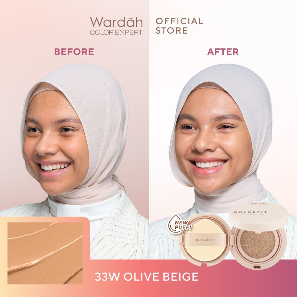 WARDAH Colorfit Perfect Glow Cushion -Tahan Lama Hingga 12 Jam Dilengkapi SPF 33 PA dan Centella Asiatica Hasil Akhir Glowing dan Menyatu Dengan Warna Kulit Makeup - Tahan Lama dengan Bedak