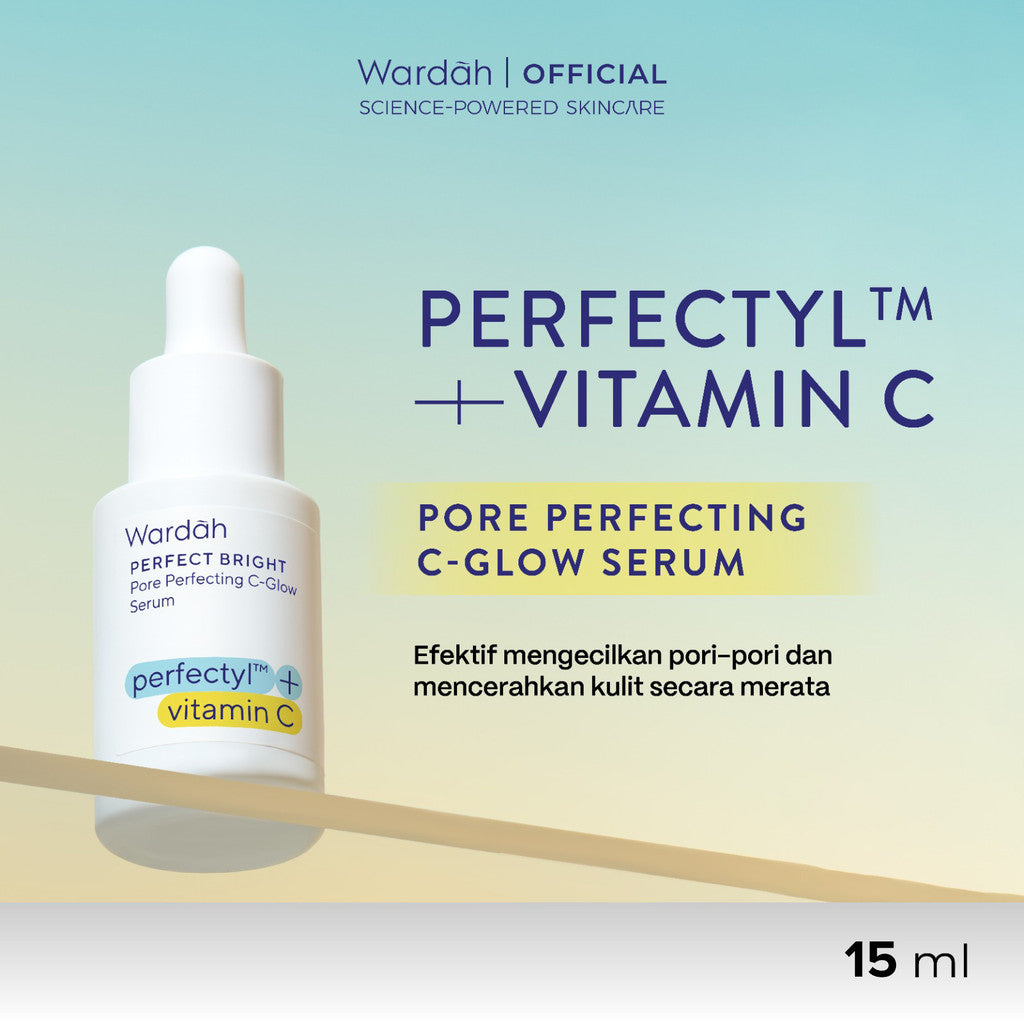 WARDAH Perfect Bright Perfectyl + Vitamin C Pore Perfecting C-Glow Serum - Micro Peeling Serum-Mencerahkan dan Menghaluskan kulit serta Mengecilkan Pori-Pori, Wajah Kusam, Berminyak, Berjerawat - Skincare