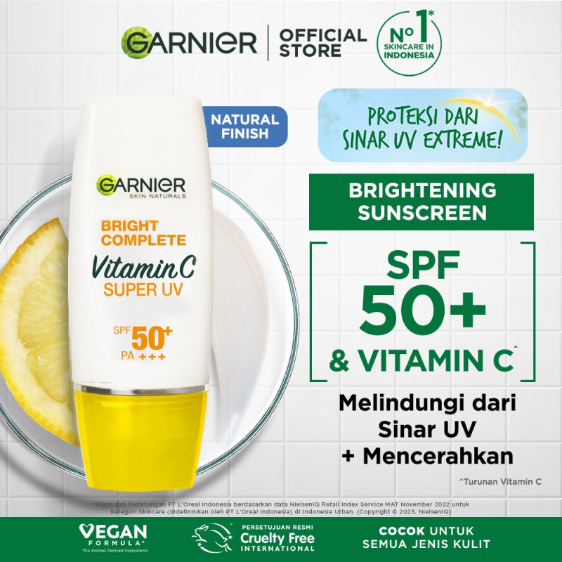 GARNIER Super UV Invisible Serum Sunscreen SPF 50+ PA++++ Vitamin C Skincare - 30ml Sunblock Mencerahkan Wajah sunscreen spf 50 pa ++++
