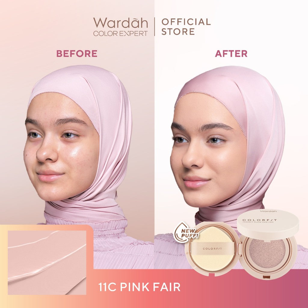 WARDAH Colorfit Perfect Glow Cushion -Tahan Lama Hingga 12 Jam Dilengkapi SPF 33 PA dan Centella Asiatica Hasil Akhir Glowing dan Menyatu Dengan Warna Kulit Makeup - Tahan Lama dengan Bedak