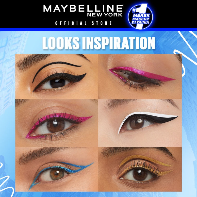 MAYBELLINE OFFICIAL Tattoo Liner Play 48H Liquid Color Eyeliner 4 Warna Waterproof Makeup Tahan Lama Eyeliner Putih High Impact Gampang Pigmented Black