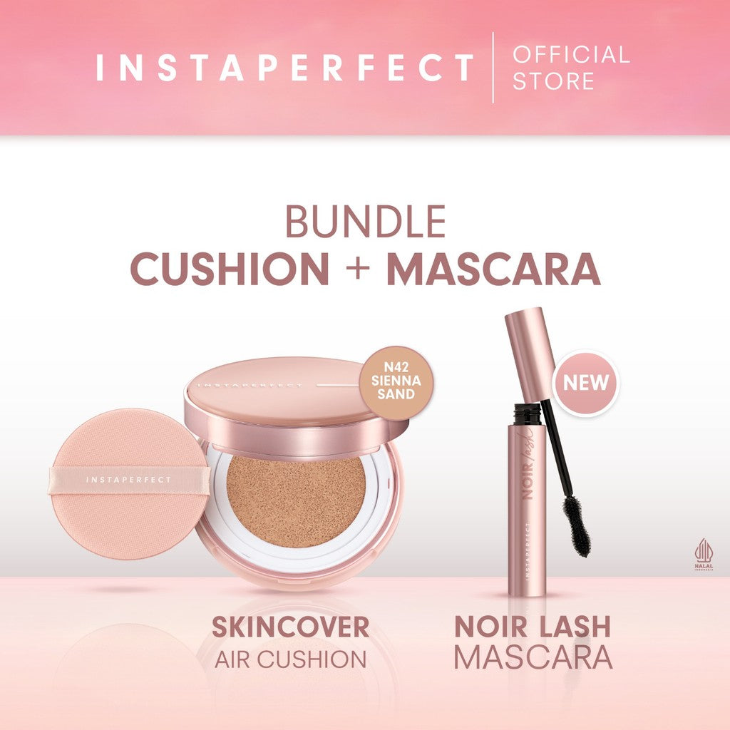 Bundle Instaperfect Skincover Air Cushion + Noir Lash Mascara (Mascara Bulu Mata Smudgeproof)- Bundle Make Up Tahan Lama Badai on Point