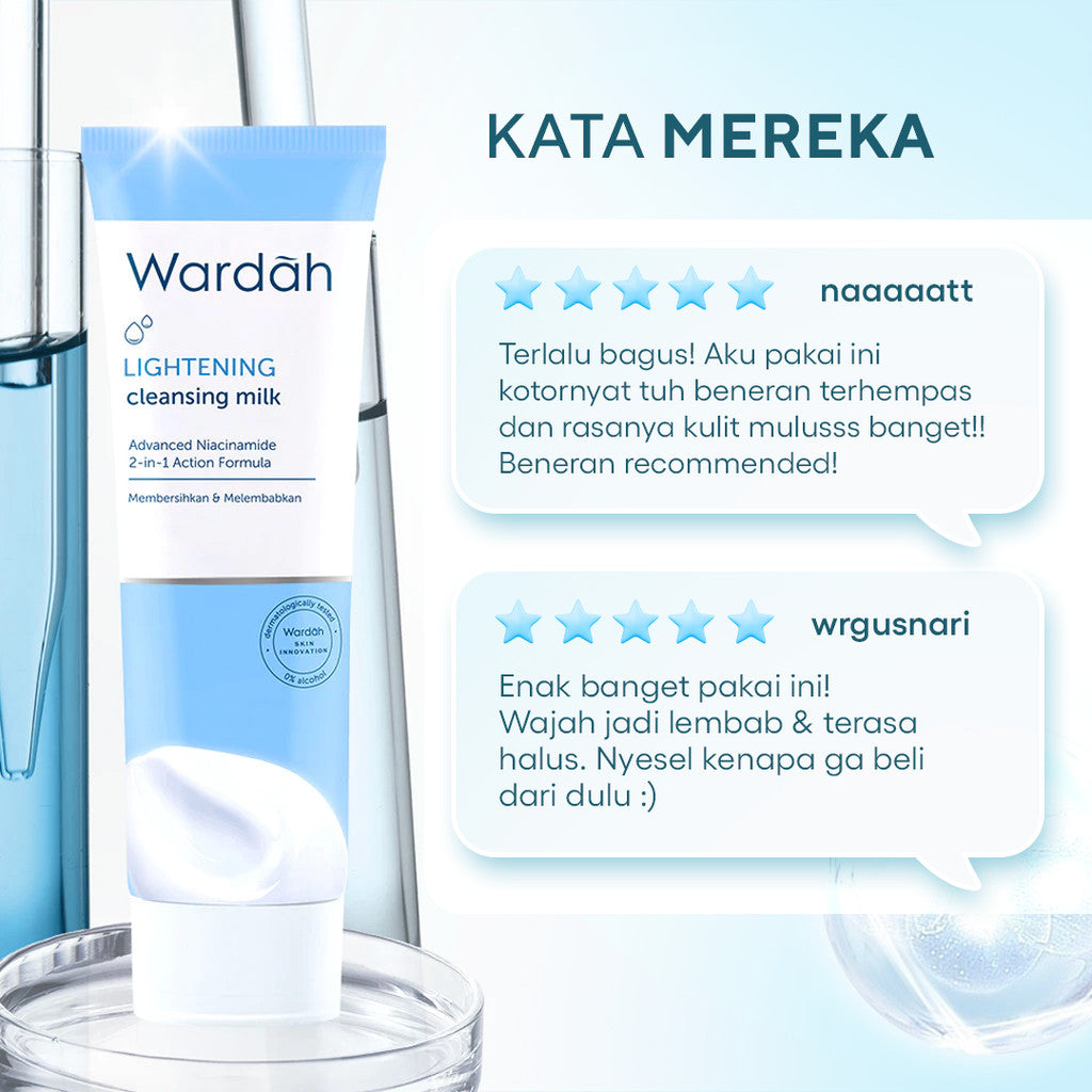 WARDAH Lightening Niacinamide Cleansing Milk 100 ml - Milk Cleanser dengan Advanced Niacinamide - Pembersih Wajah yang Mencerahkan - Untuk Semua Jenis Kulit