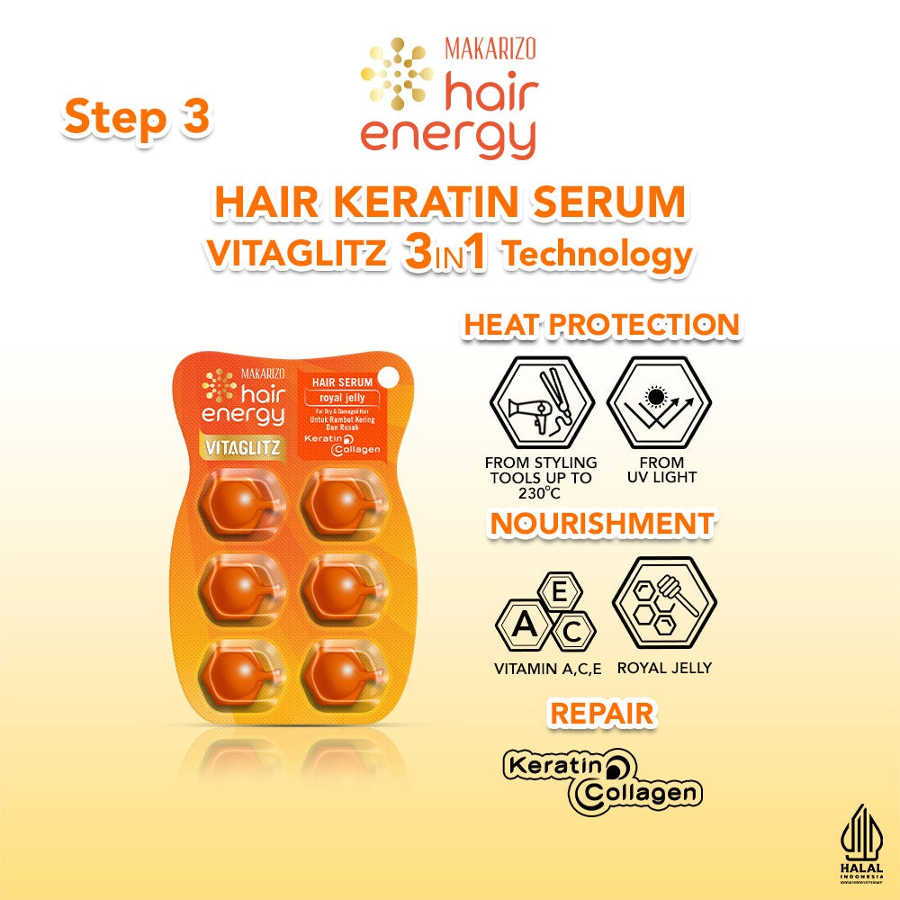 Paket KERATIN Makarizo Hair Energy Rawat Rambut Kering & Rusak - Varian ROYAL JELLY